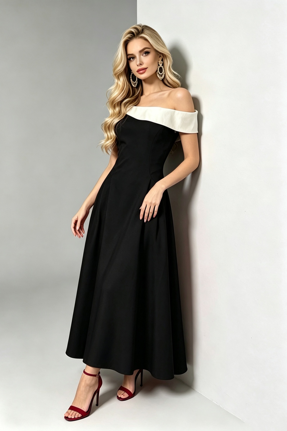 Mixed colors drape formal dress slim dress