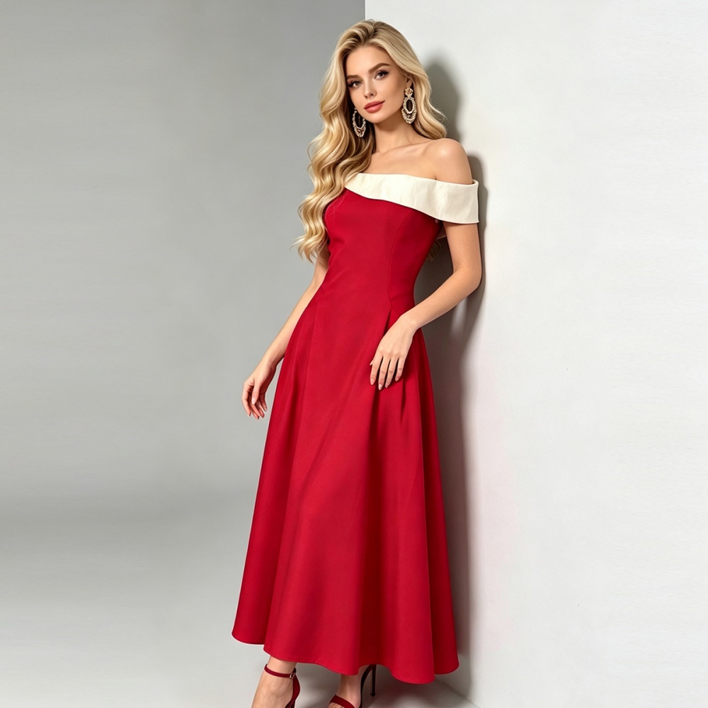 Mixed colors drape formal dress slim dress