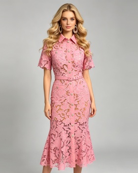 Stereoscopic mermaid summer shirt collar slim dress