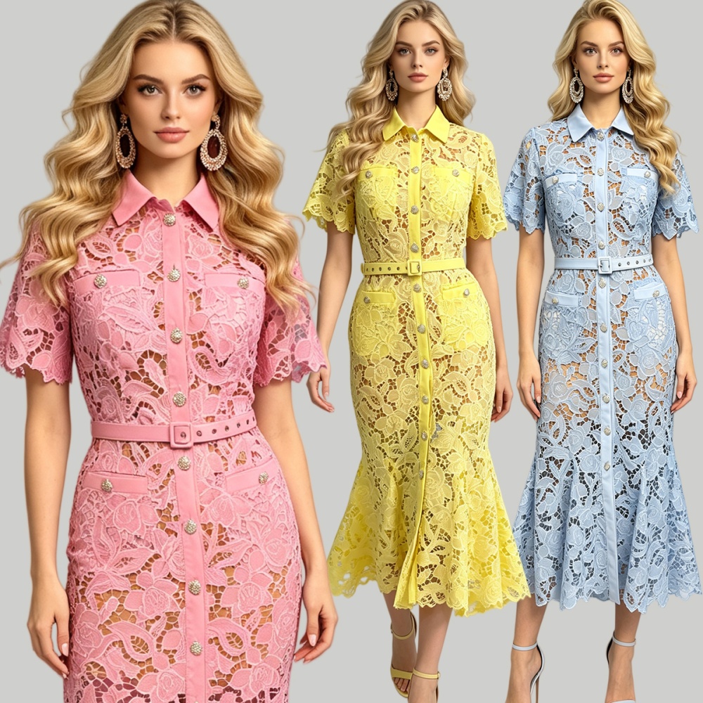 Stereoscopic mermaid summer shirt collar slim dress