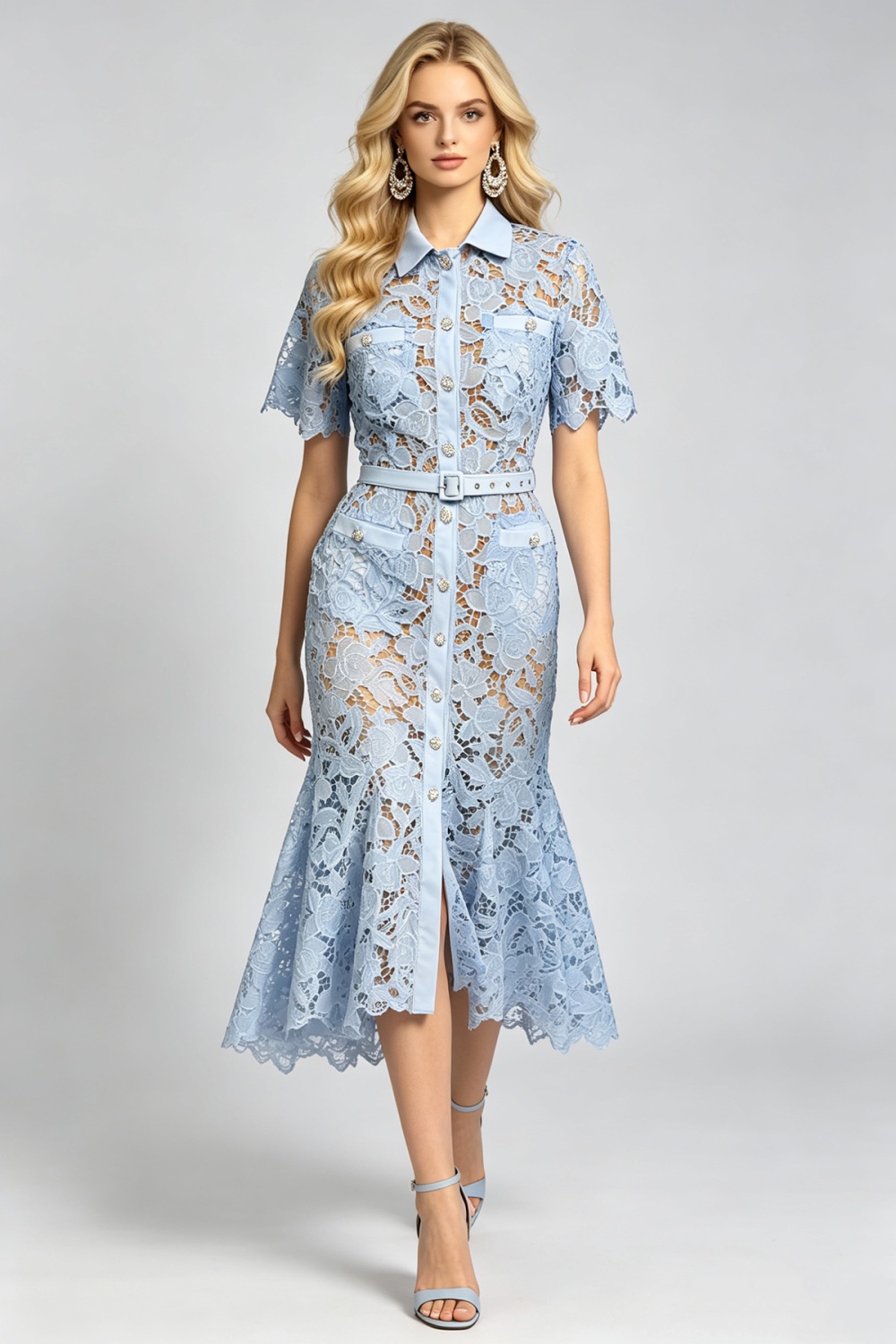 Stereoscopic mermaid summer shirt collar slim dress