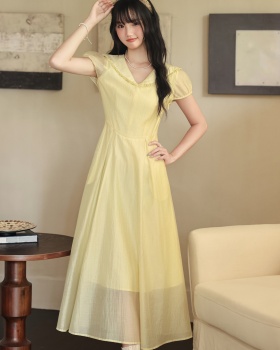 Lapel France style yellow generous dress for women