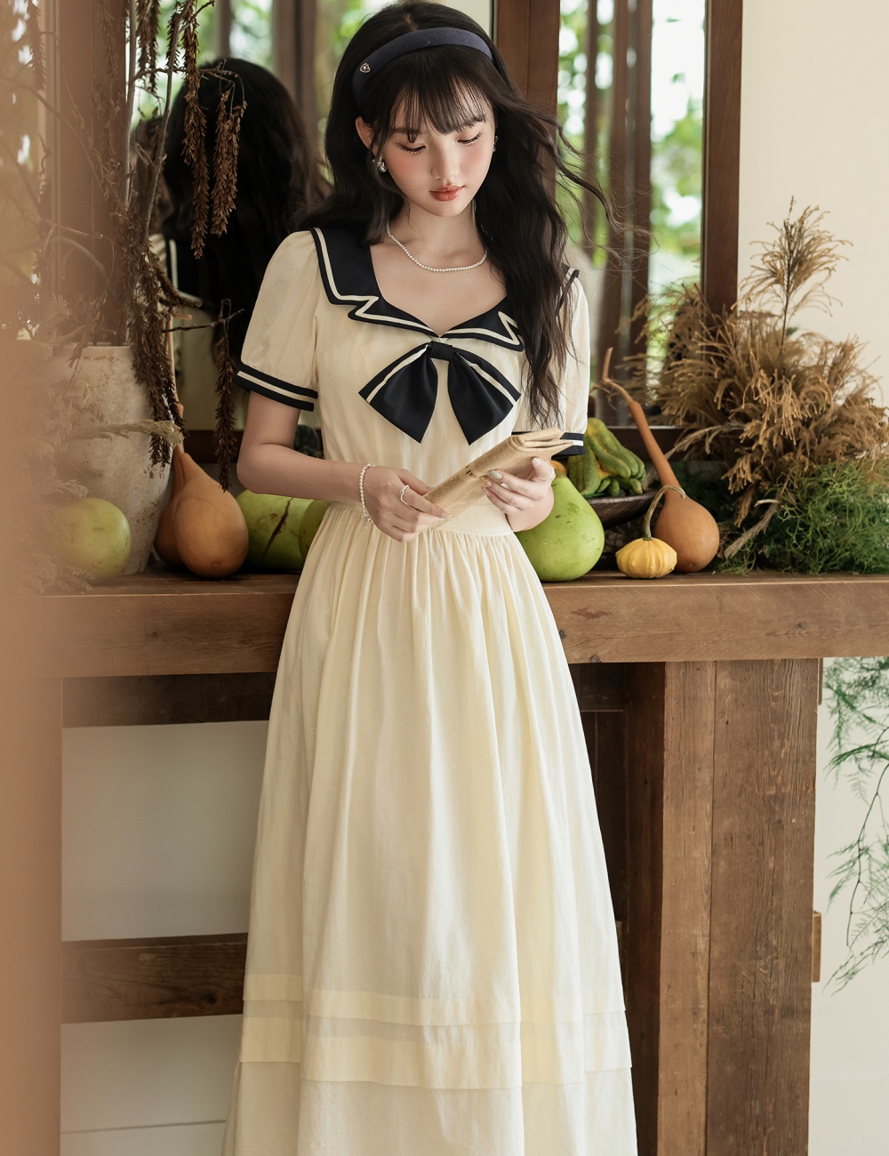 Mixed colors college style art slim dress for women