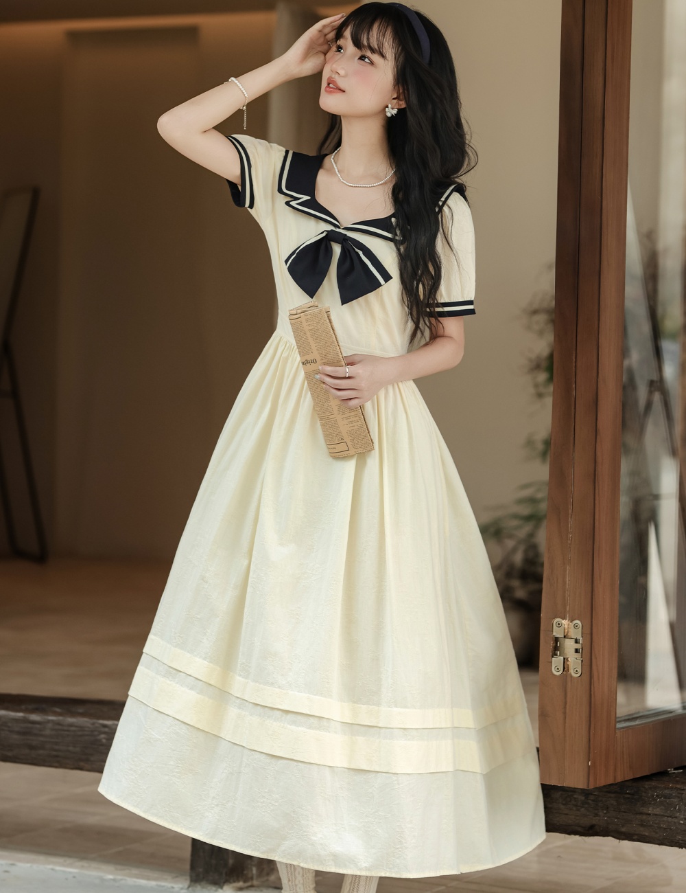 Mixed colors college style art slim dress for women