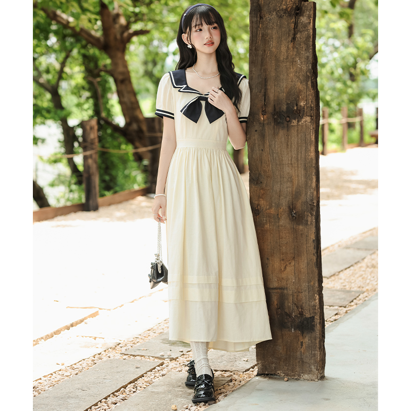 Mixed colors college style art slim dress for women