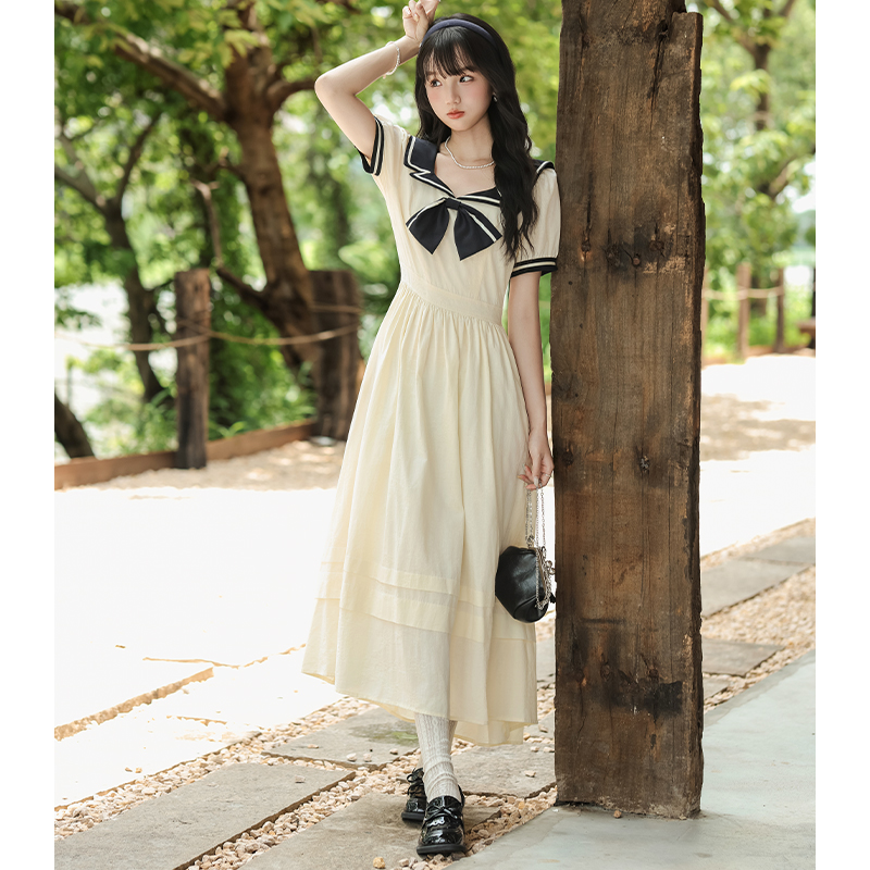 Mixed colors college style art slim dress for women