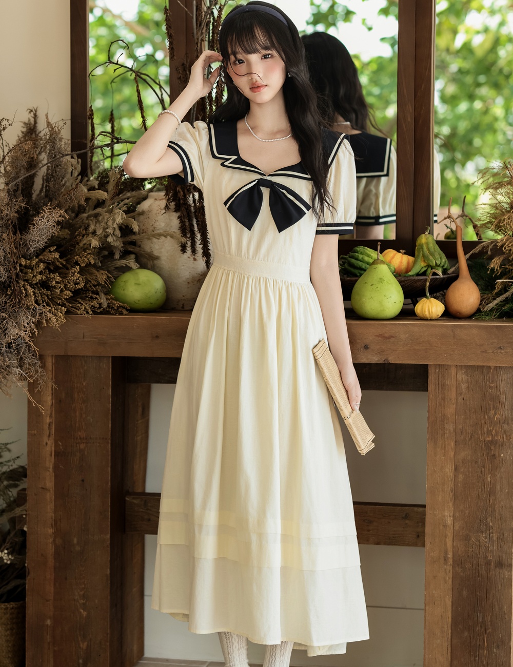 Mixed colors college style art slim dress for women