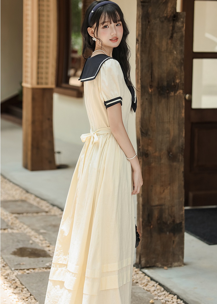 Mixed colors college style art slim dress for women
