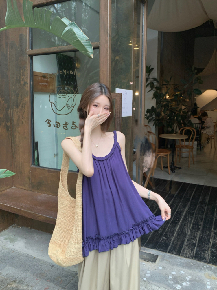 Small fellow lace vest sling tops for women