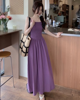 Sleeveless fold dress simple France style long dress