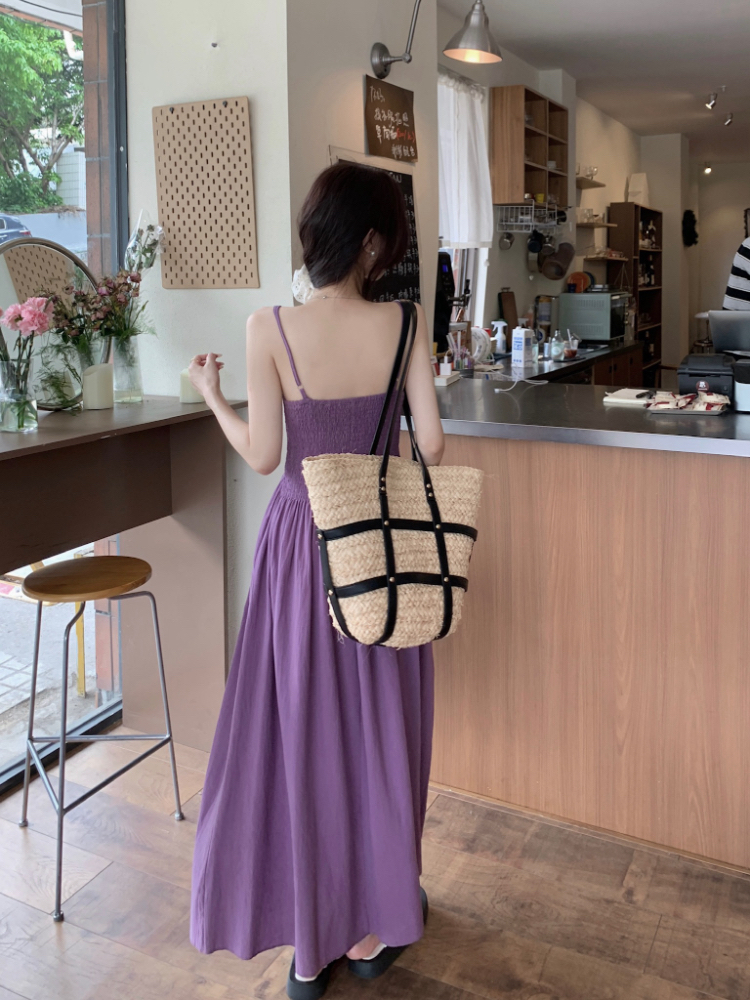Sleeveless fold dress simple France style long dress