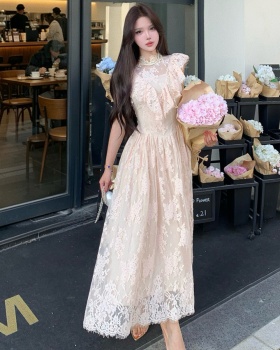 Lace sexy pinched waist dress vacation slim long dress for women