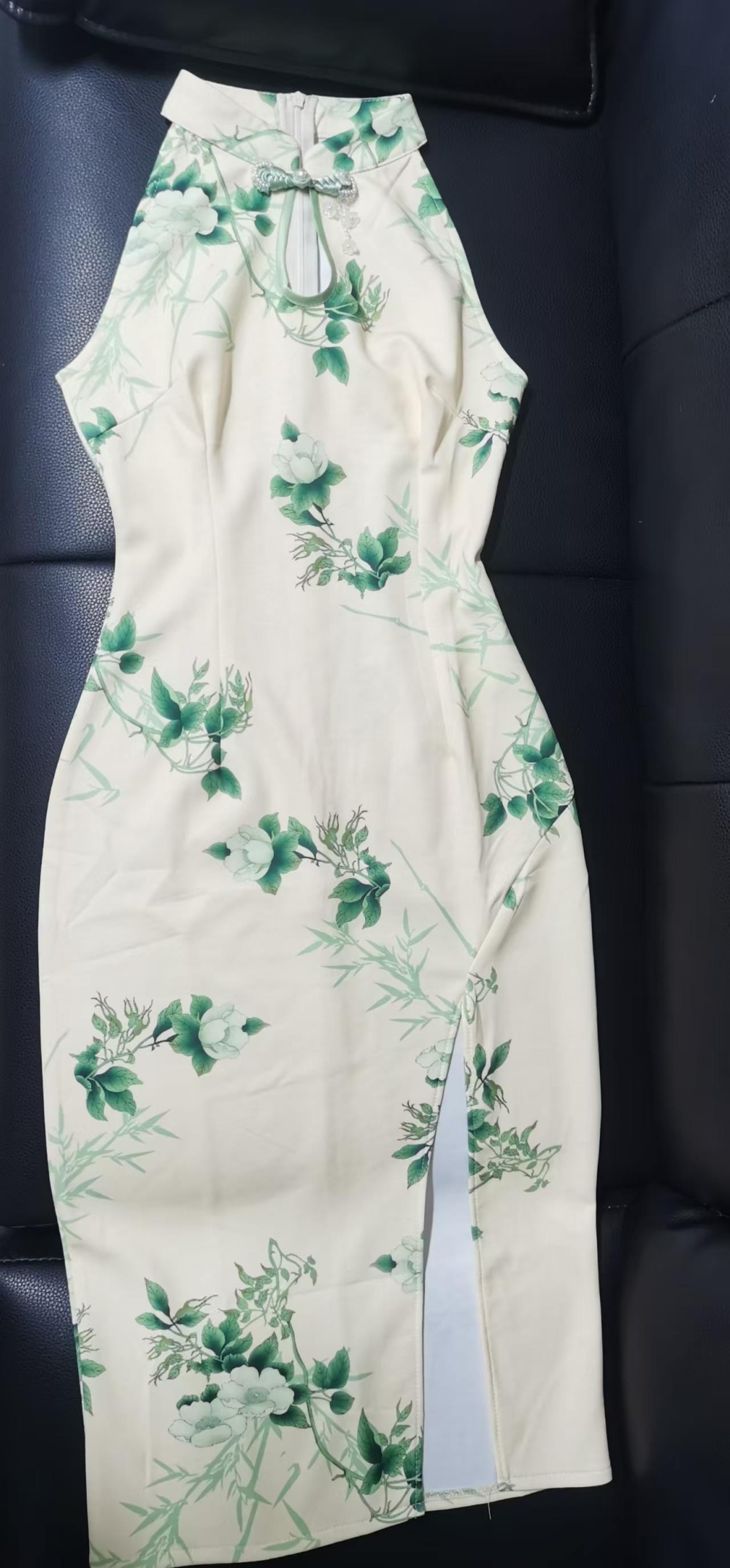 Chinese style long cheongsam printing halter dress