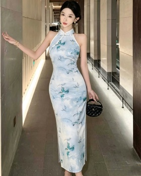 Halter Chinese style cheongsam retro light long dress