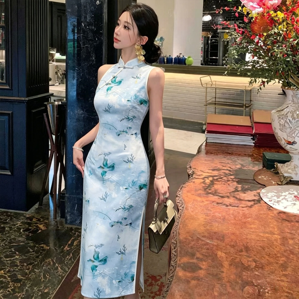 Halter Chinese style cheongsam retro light long dress