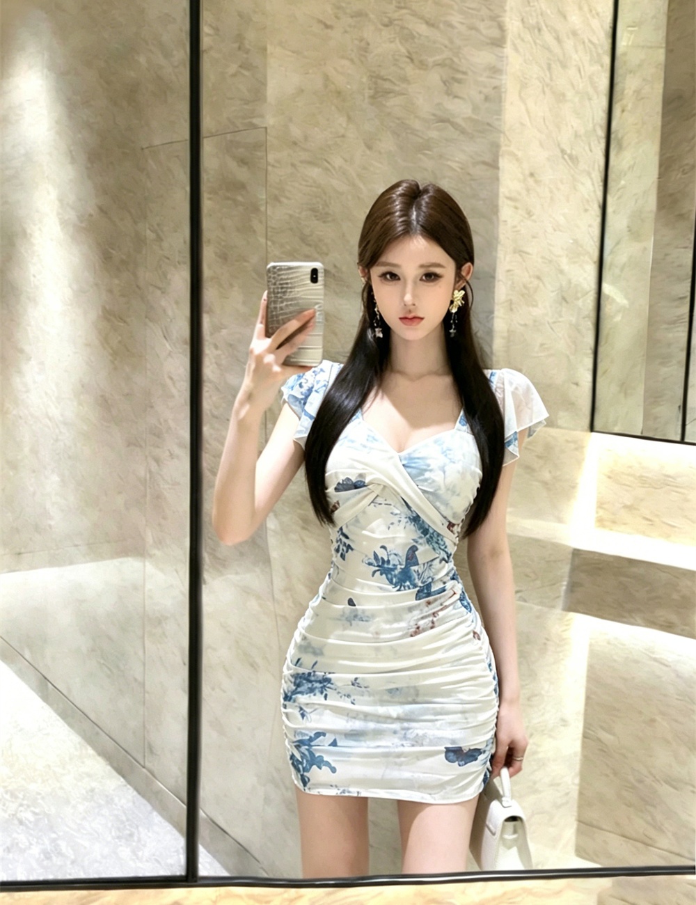 Fold printing nightclub sexy package hip slim dress