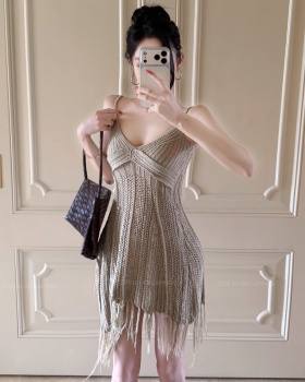 Niche unique slim tops summer V-neck tassels vest for women