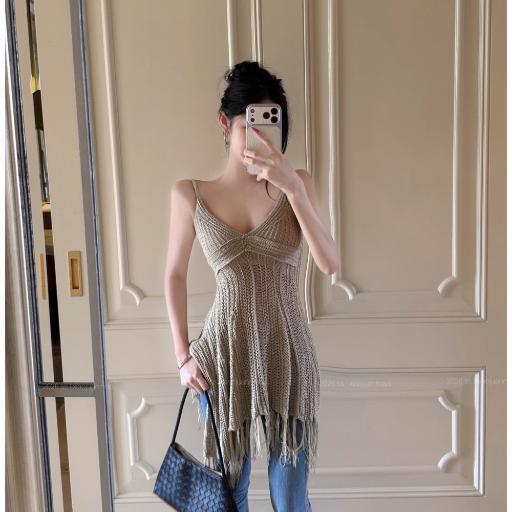 Niche unique slim tops summer V-neck tassels vest for women