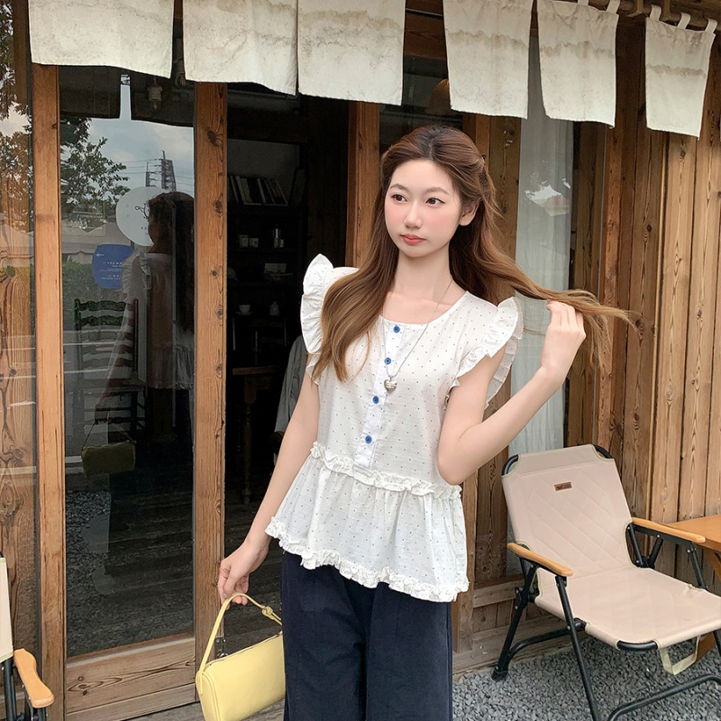 Small fellow polka dot shirt wood ear show young tops for women