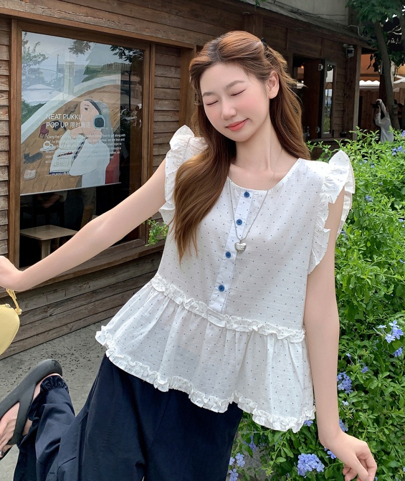 Small fellow polka dot shirt wood ear show young tops for women