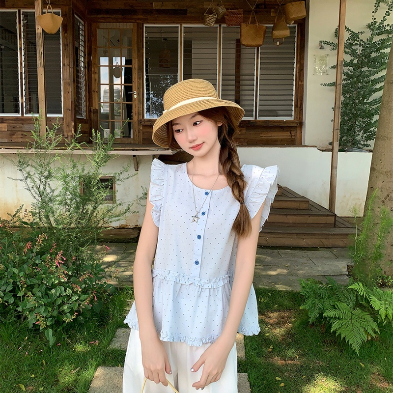 Small fellow polka dot shirt wood ear show young tops for women