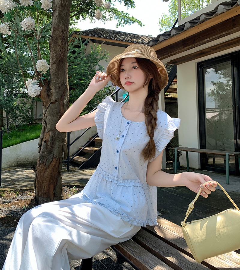 Small fellow polka dot shirt wood ear show young tops for women