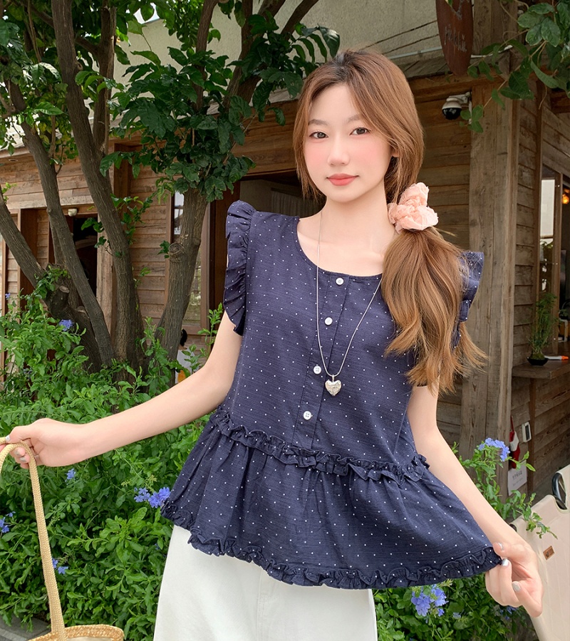 Small fellow polka dot shirt wood ear show young tops for women