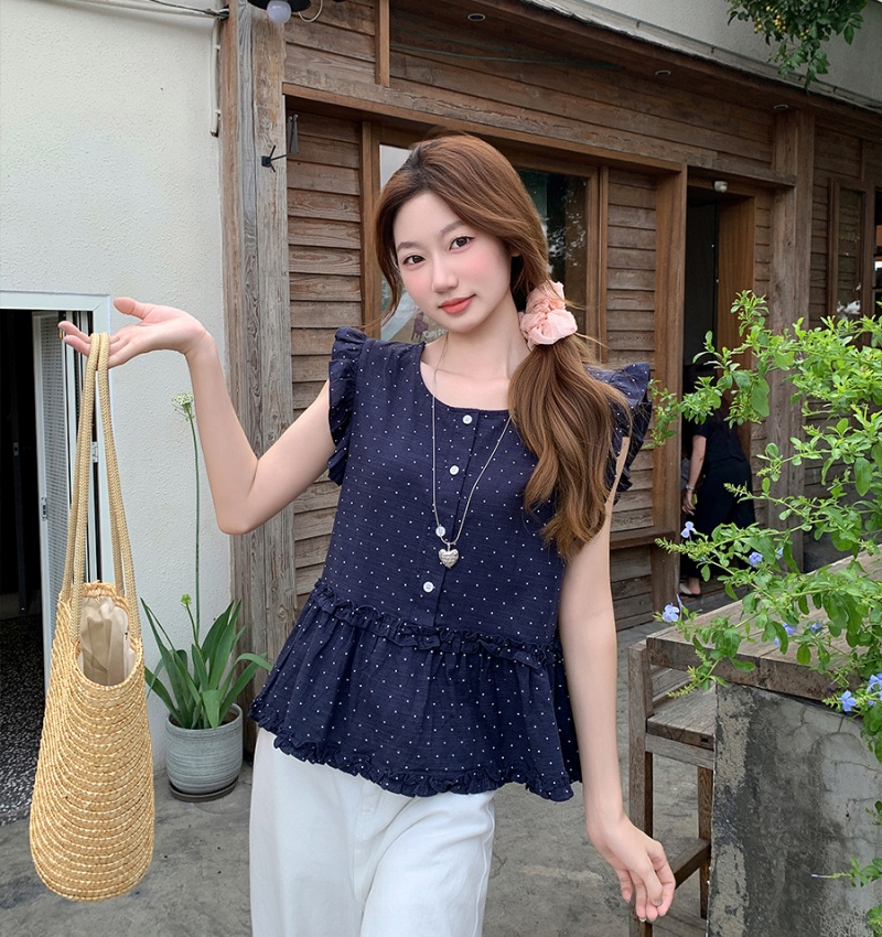 Small fellow polka dot shirt wood ear show young tops for women