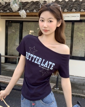 Short sleeve strapless T-shirt Korean style tops for women