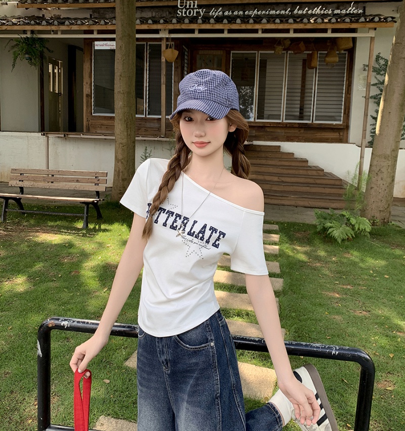 Short sleeve strapless T-shirt Korean style tops for women