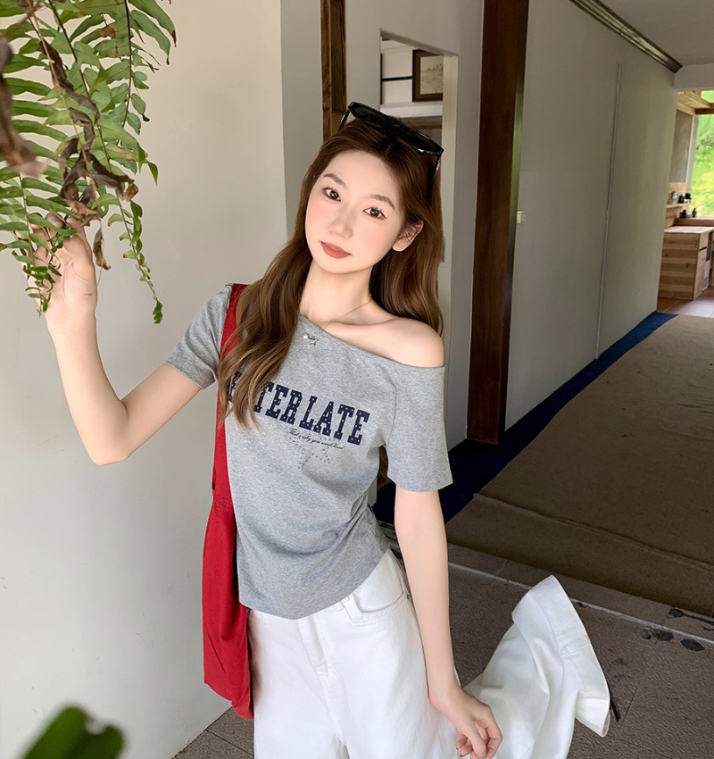 Short sleeve strapless T-shirt Korean style tops for women