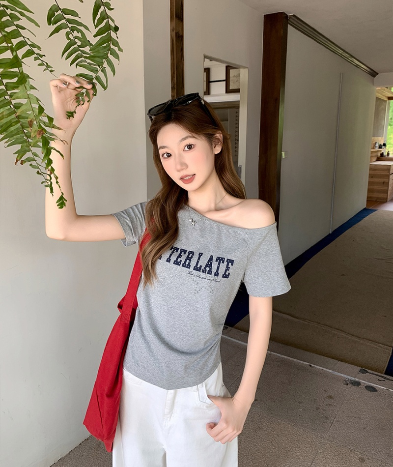 Short sleeve strapless T-shirt Korean style tops for women