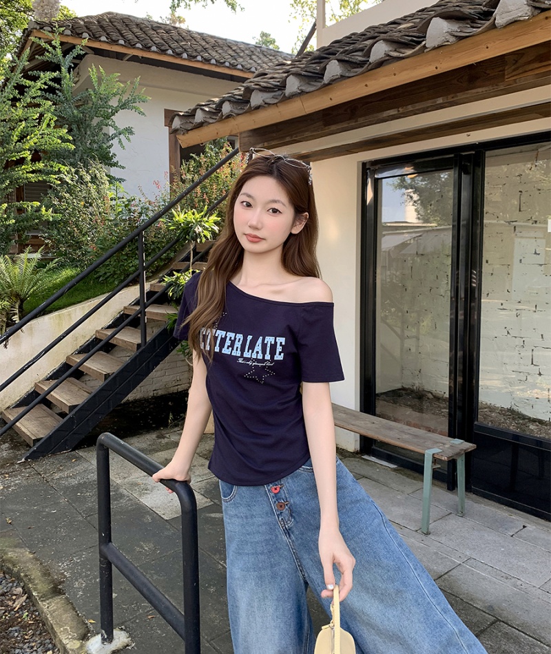 Short sleeve strapless T-shirt Korean style tops for women