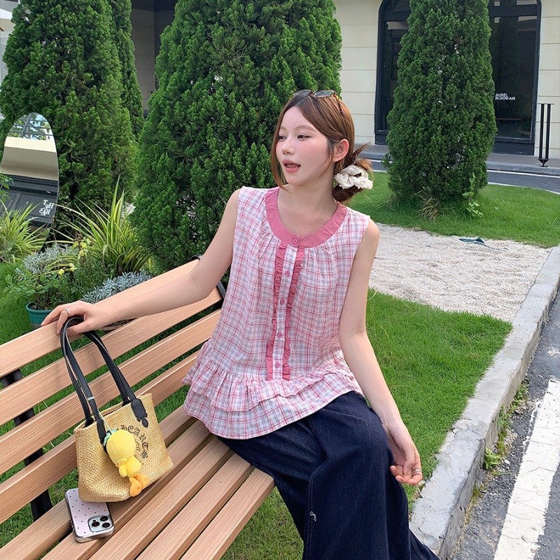 Casual plaid shirt show young doll shirt for women