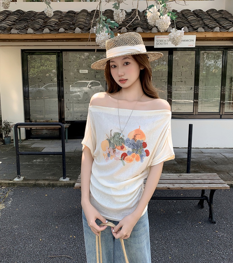 Printing small shirt oblique collar tops for women