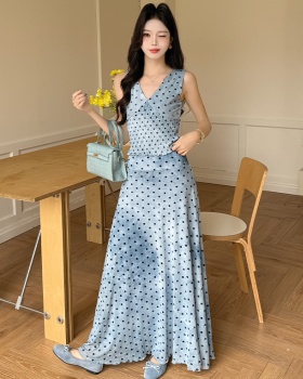 Summer retro skirt blooming slim vest a set