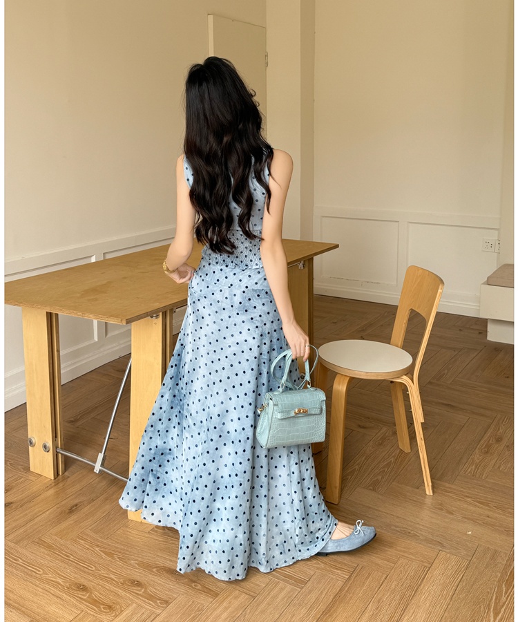 Summer retro skirt blooming slim vest a set