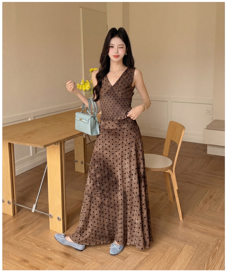 Summer retro skirt blooming slim vest a set