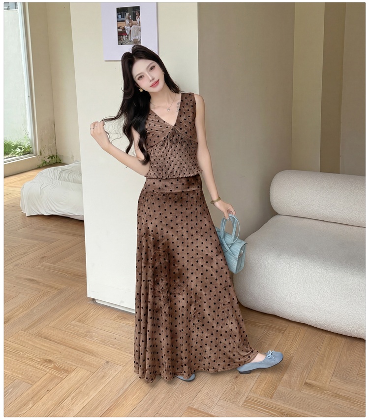 Summer retro skirt blooming slim vest a set