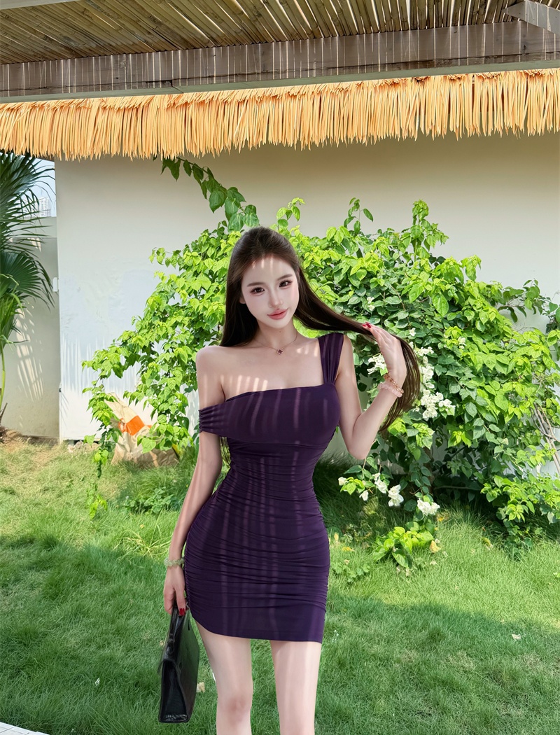 Enticement gauze package hip fold tight dress