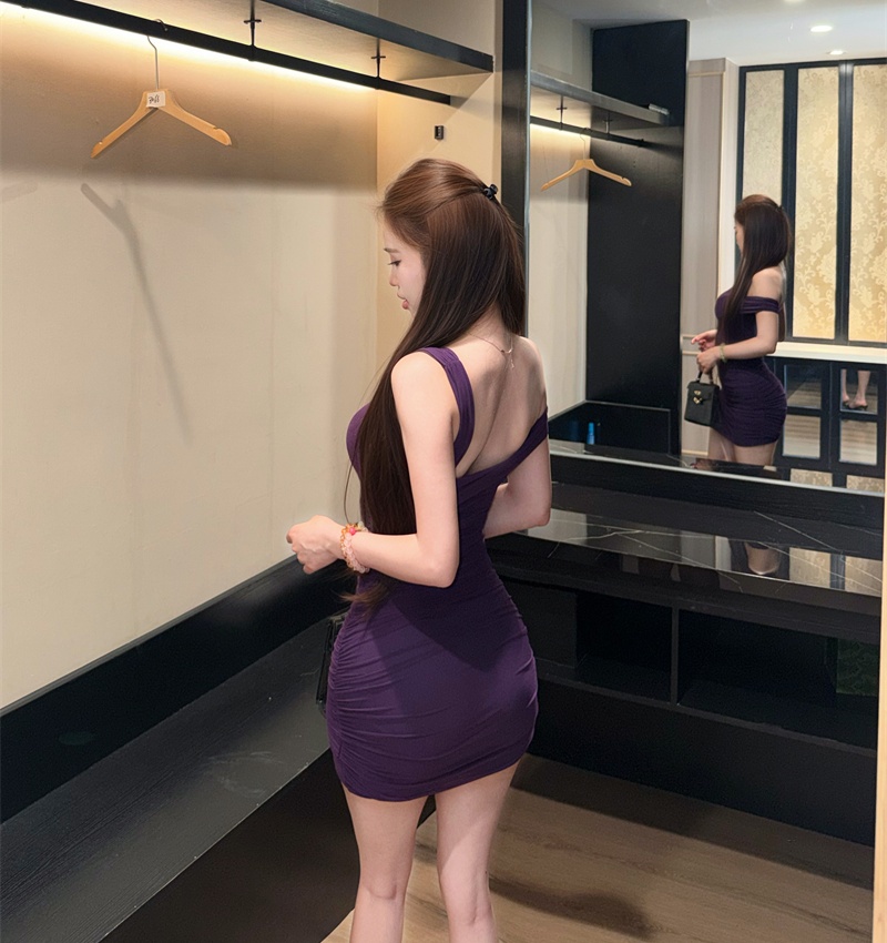 Enticement gauze package hip fold tight dress
