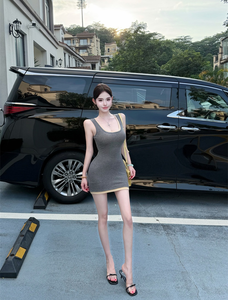 Slim summer dress pinched waist T-back 2pcs set for women