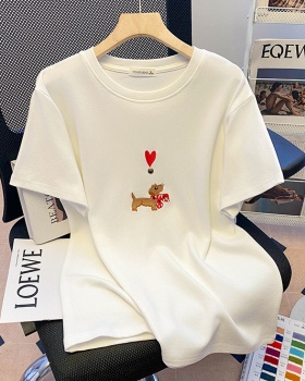Embroidery T-shirt round neck tops for women