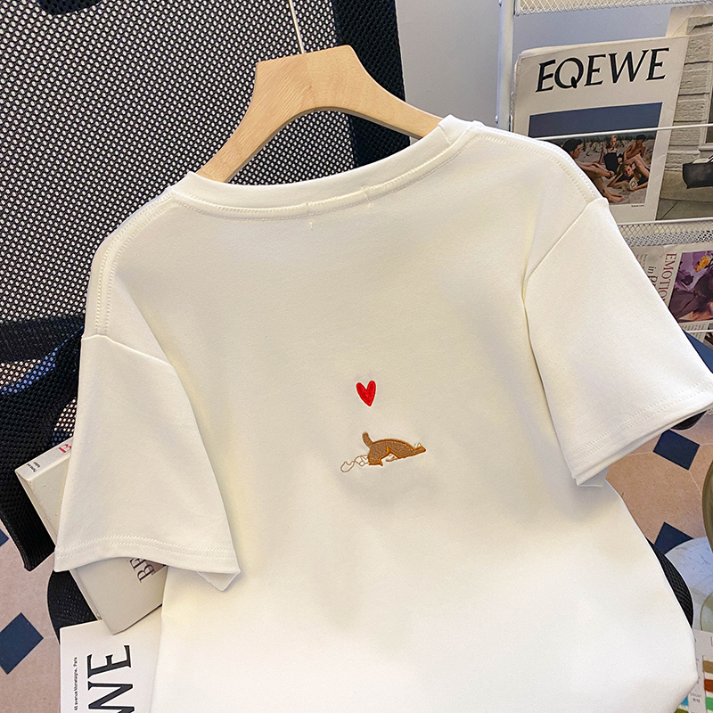 Embroidery T-shirt round neck tops for women