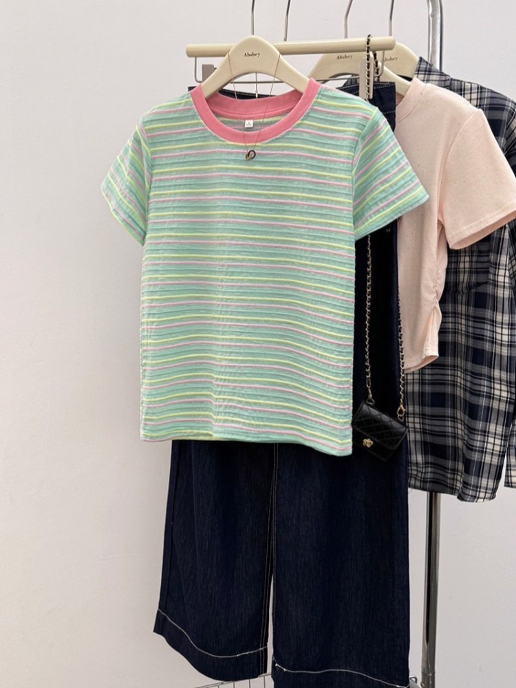 Mixed colors short sleeve tops short T-shirt for women