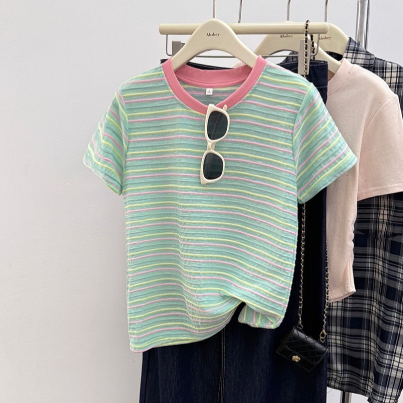 Mixed colors short sleeve tops short T-shirt for women