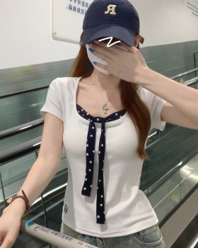 Slim short sleeve T-shirt frenum tops for women