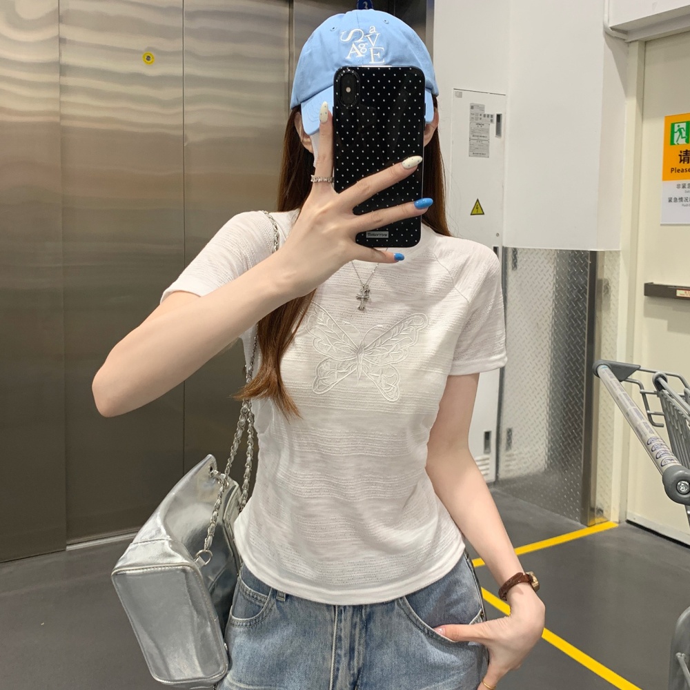 Summer round neck tops slim T-shirt for women
