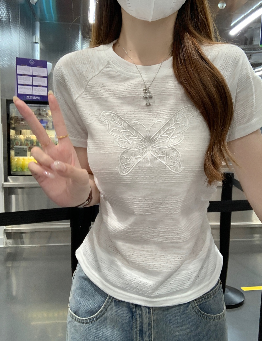 Summer round neck tops slim T-shirt for women