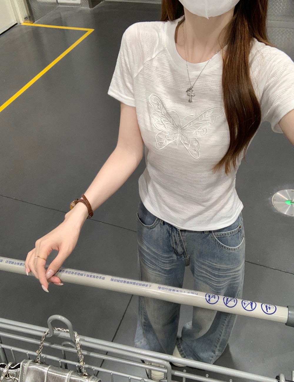 Summer round neck tops slim T-shirt for women